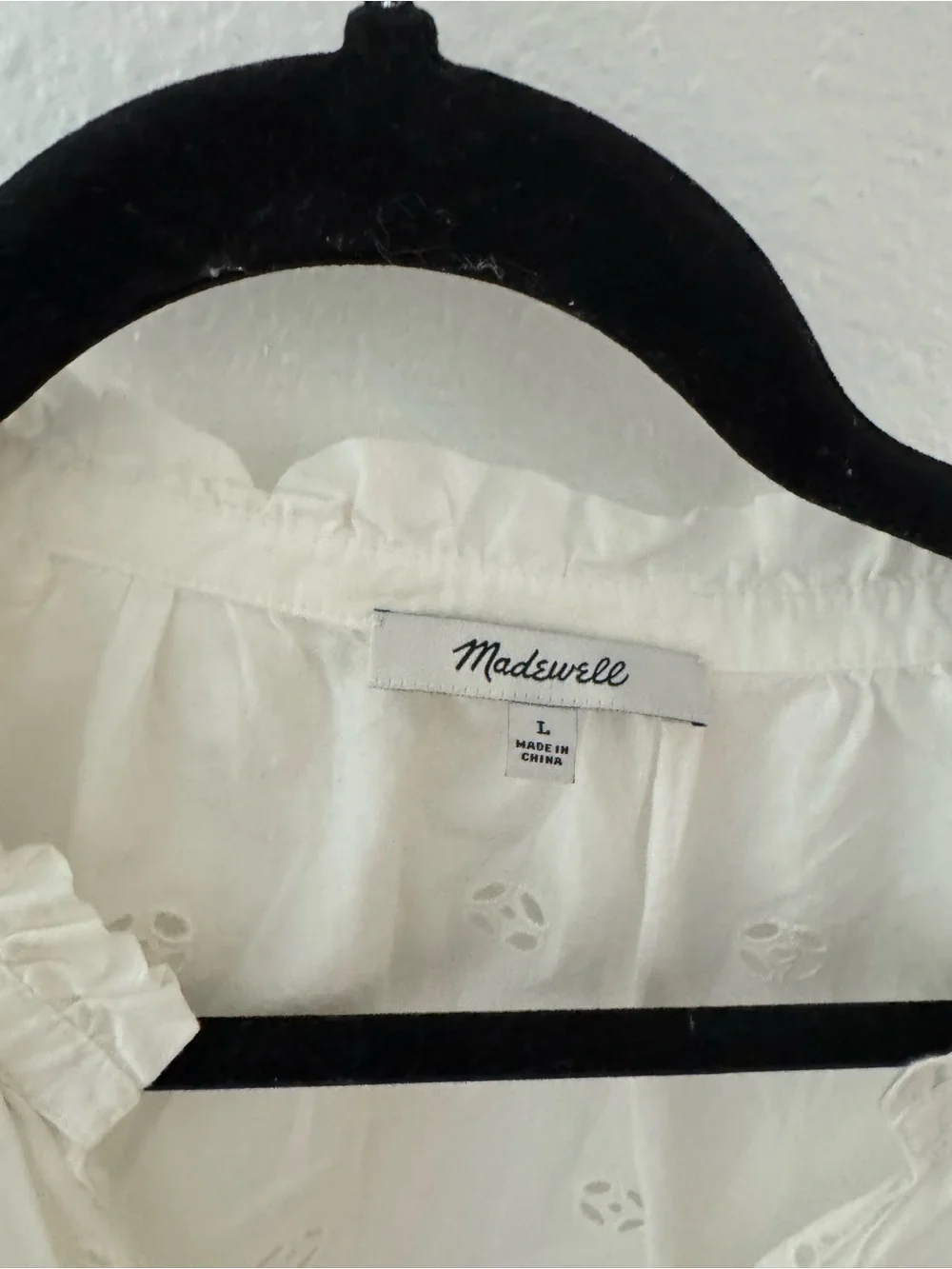 Madewell White Eyelet Peasant Top with Ruffle Neck